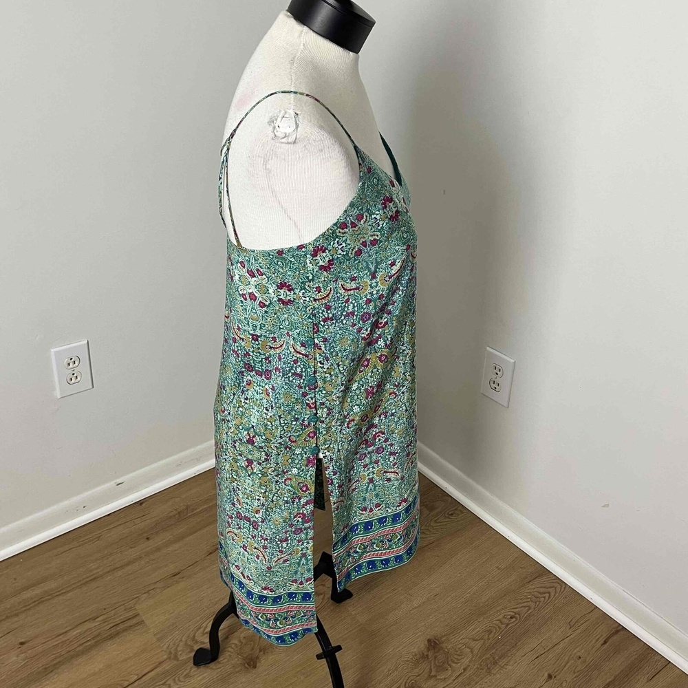 Anthropologie Maeve Meret Green Floral Paisley Boho Silk Tunic Blouse Size US 6 - Picture 3 of 16